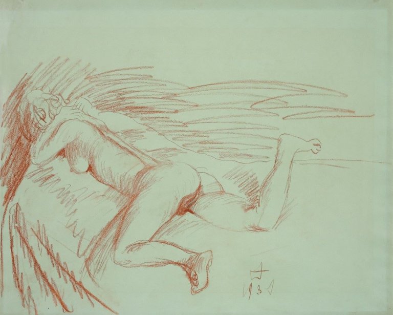 Auf diesem Bild ist das folgende Kunstwerk zu sehen: Otto Dix. „Akt auf Sofa“. 1931.