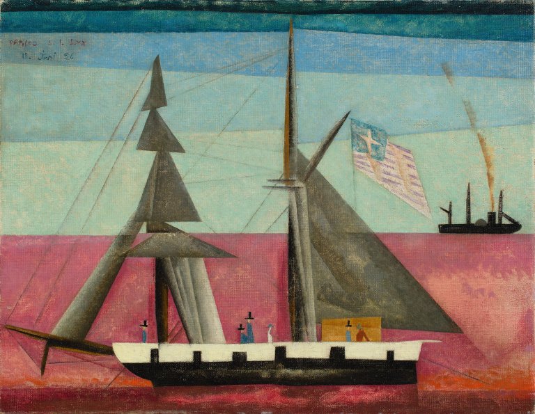 Auf diesem Bild ist das folgende Kunstwerk zu sehen: Lyonel Feininger. „Brigantine und Dampfer“. 1926.