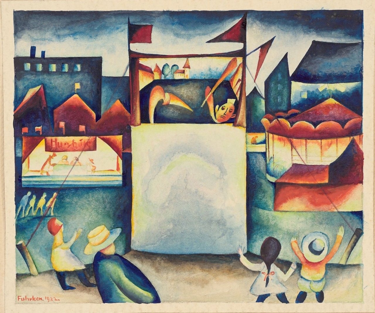 Auf diesem Bild ist das folgende Kunstwerk zu sehen: Fritz Fuhrken. Kasperletheater. 1922.