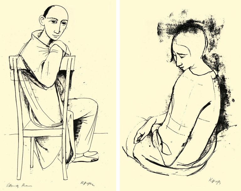 Auf diesem Bild ist das folgende Kunstwerk zu sehen: Karl Hofer. „Sitzender“ / „Halbfigur eines sitzenden Mädchens“. Um 1929/1940er Jahre.
