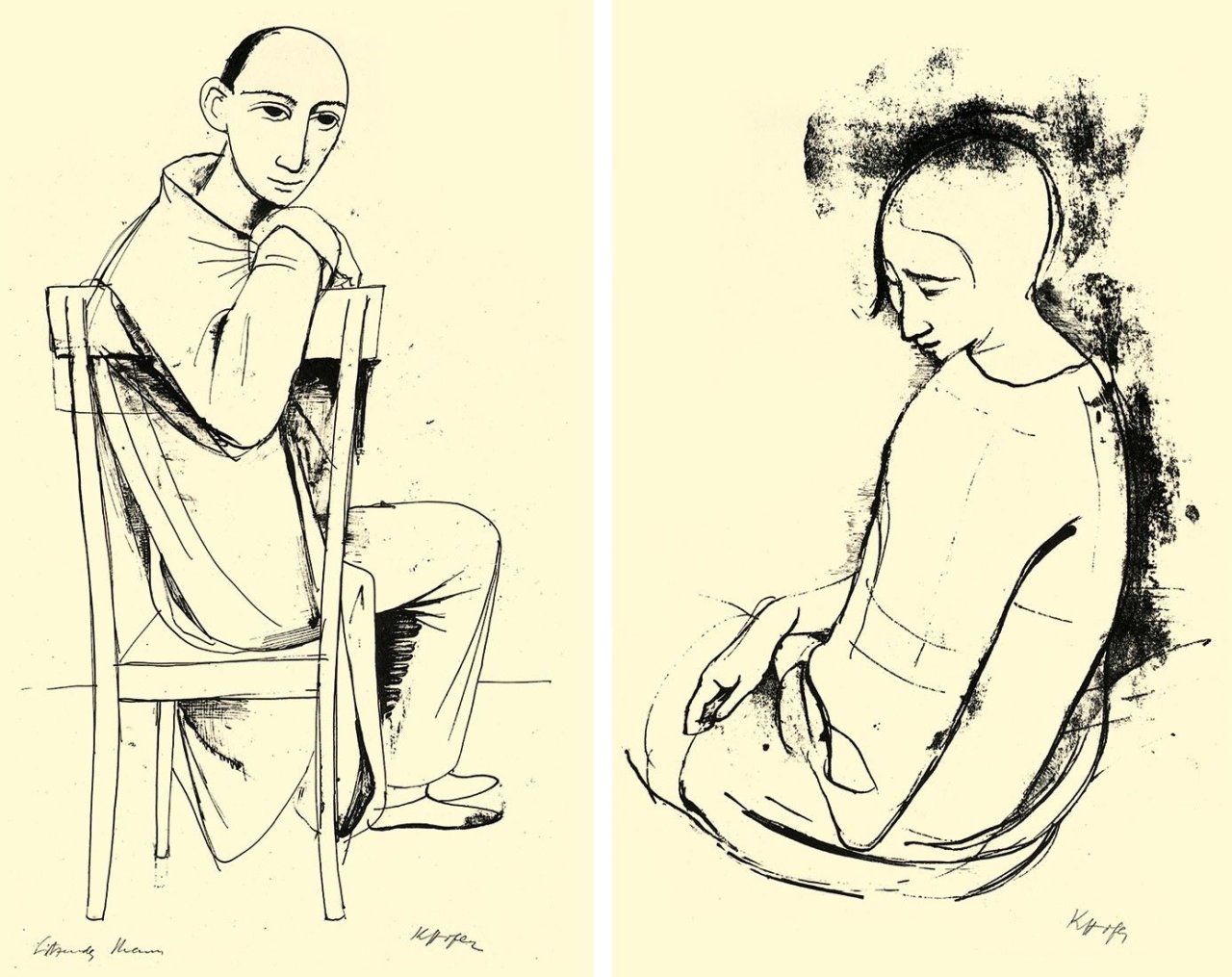 Auf diesem Bild ist das folgende Kunstwerk zu sehen: Karl Hofer. „Sitzender“ / „Halbfigur eines sitzenden Mädchens“. Um 1929/1940er Jahre.