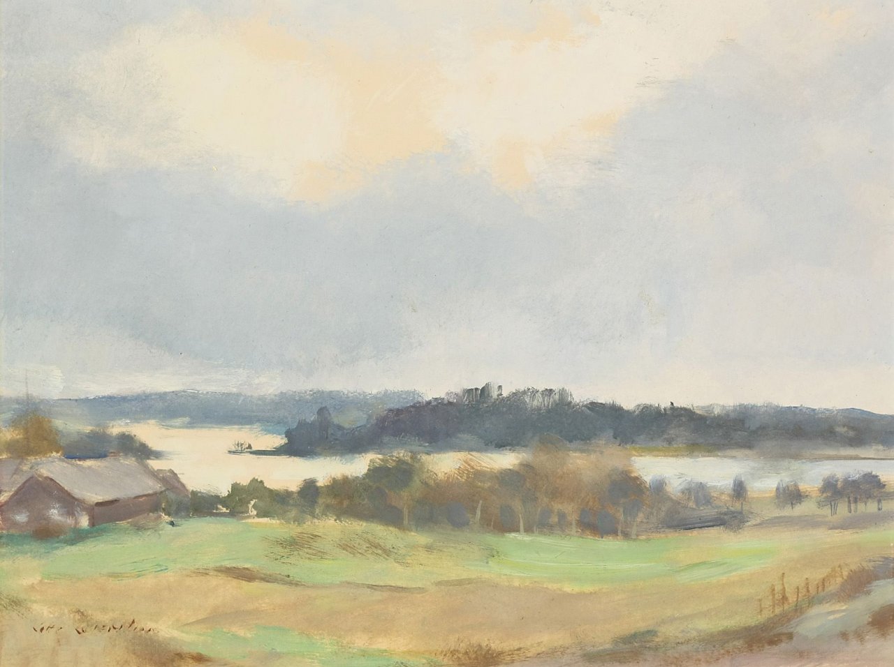 Auf diesem Bild ist das folgende Kunstwerk zu sehen: Lotte Laserstein. „Utsikt från Vattholmen“ (Aussicht von Vettholmen). 1948.