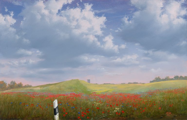 Auf diesem Bild ist das folgende Kunstwerk zu sehen: Matthias Koeppel. „Mohnfeld auf den Seelower Höhen“. 2014.