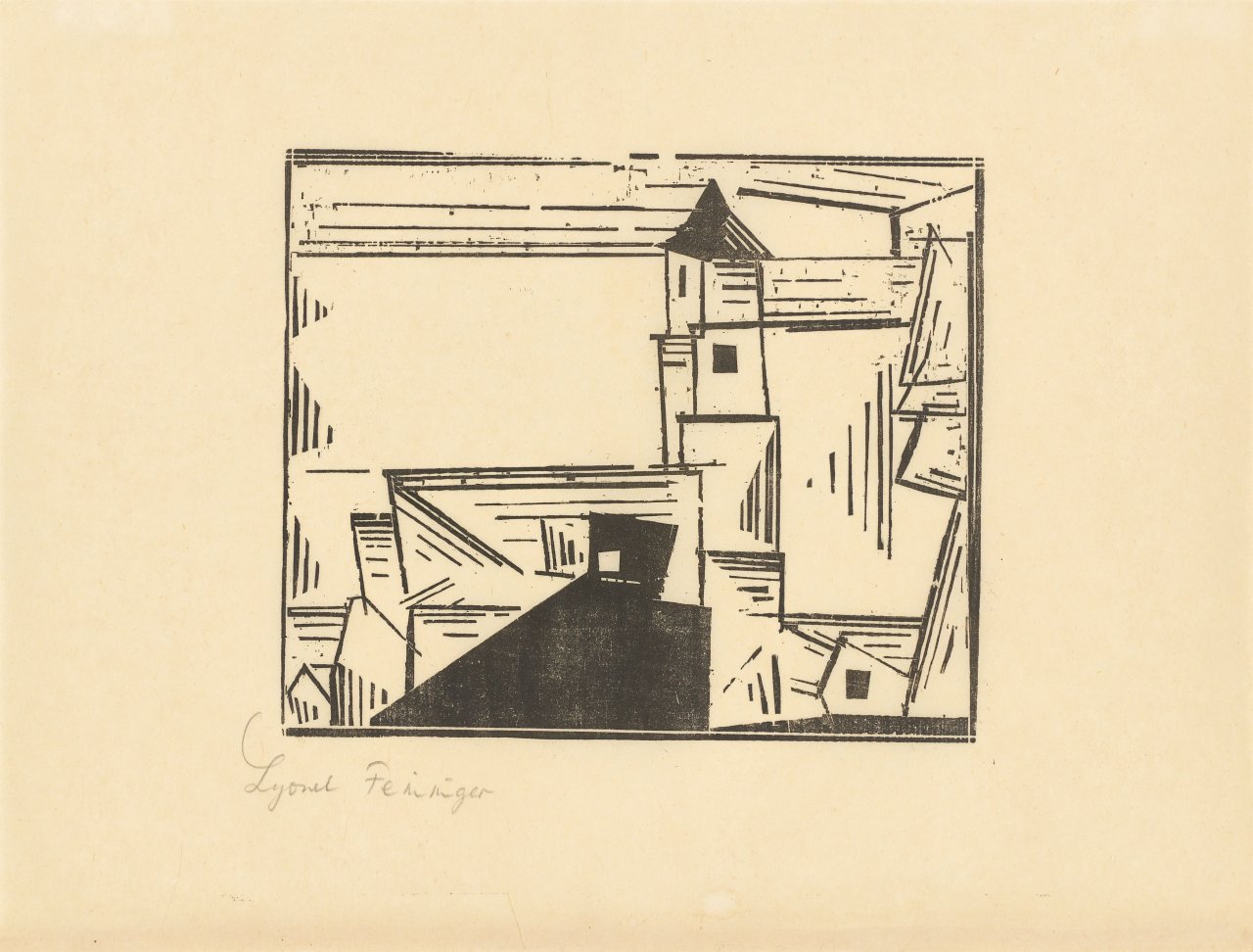 Auf diesem Bild ist das folgende Kunstwerk zu sehen: Lyonel Feininger. „Gelbe Dorfkirche, 3“. 1931.
