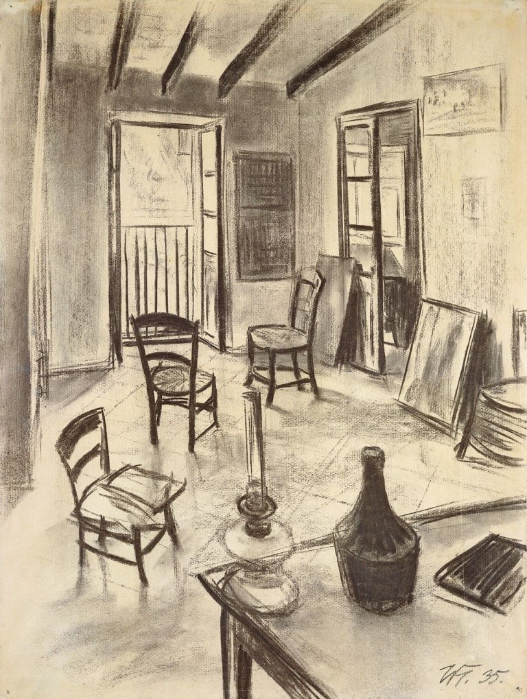 Auf diesem Bild ist das folgende Kunstwerk zu sehen: Werner Heldt. „Interieur in Mallorca“. 1935.