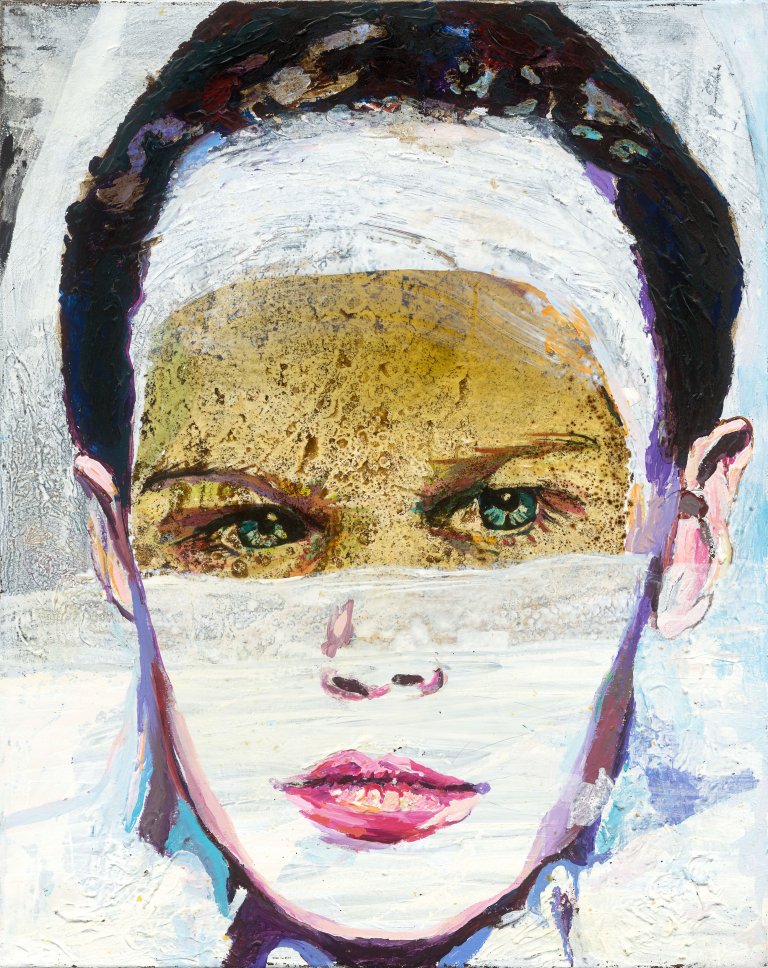 Auf diesem Bild ist das folgende Kunstwerk zu sehen: Cornelia Schleime. Porträt eines Knaben. 2018.