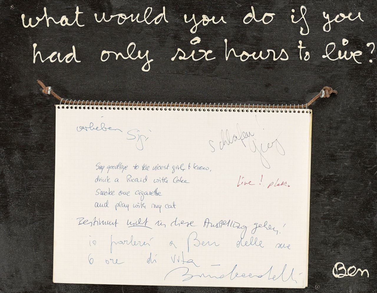This picture shows the following artwork: Ben Vautier. „What would you do if you had only six hours to live?“. 1979.