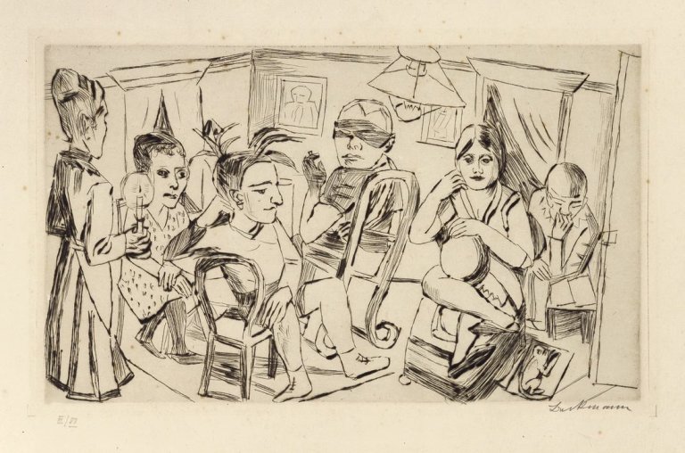 Auf diesem Bild ist das folgende Kunstwerk zu sehen: Max Beckmann. „Vor dem Maskenball“. 1923.