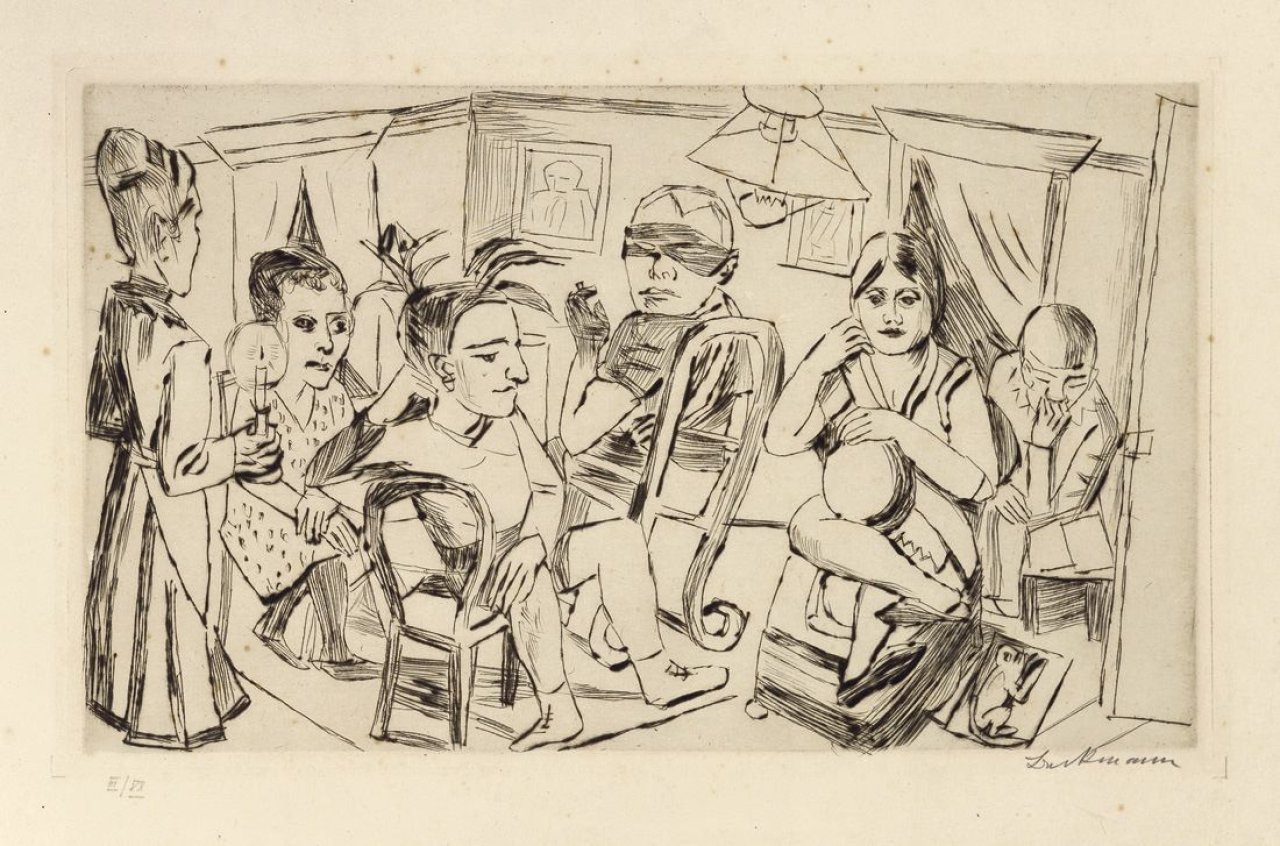 Auf diesem Bild ist das folgende Kunstwerk zu sehen: Max Beckmann. „Vor dem Maskenball“. 1923.
