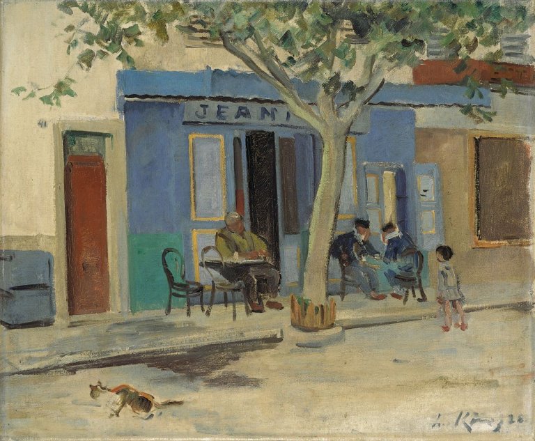 Auf diesem Bild ist das folgende Kunstwerk zu sehen: Leo von König. Vor dem Bistro (Südfrankreich). 1926.