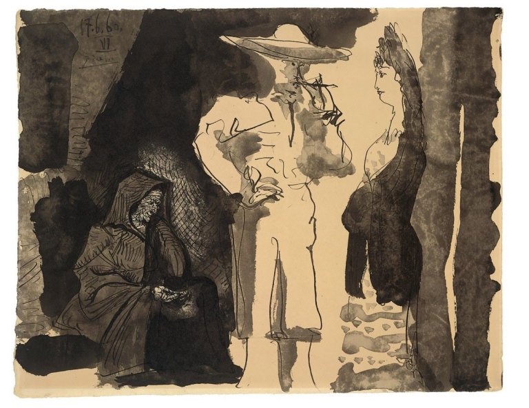 Auf diesem Bild ist das folgende Kunstwerk zu sehen: Pablo Picasso. „Picador et Femmes“. 1960.