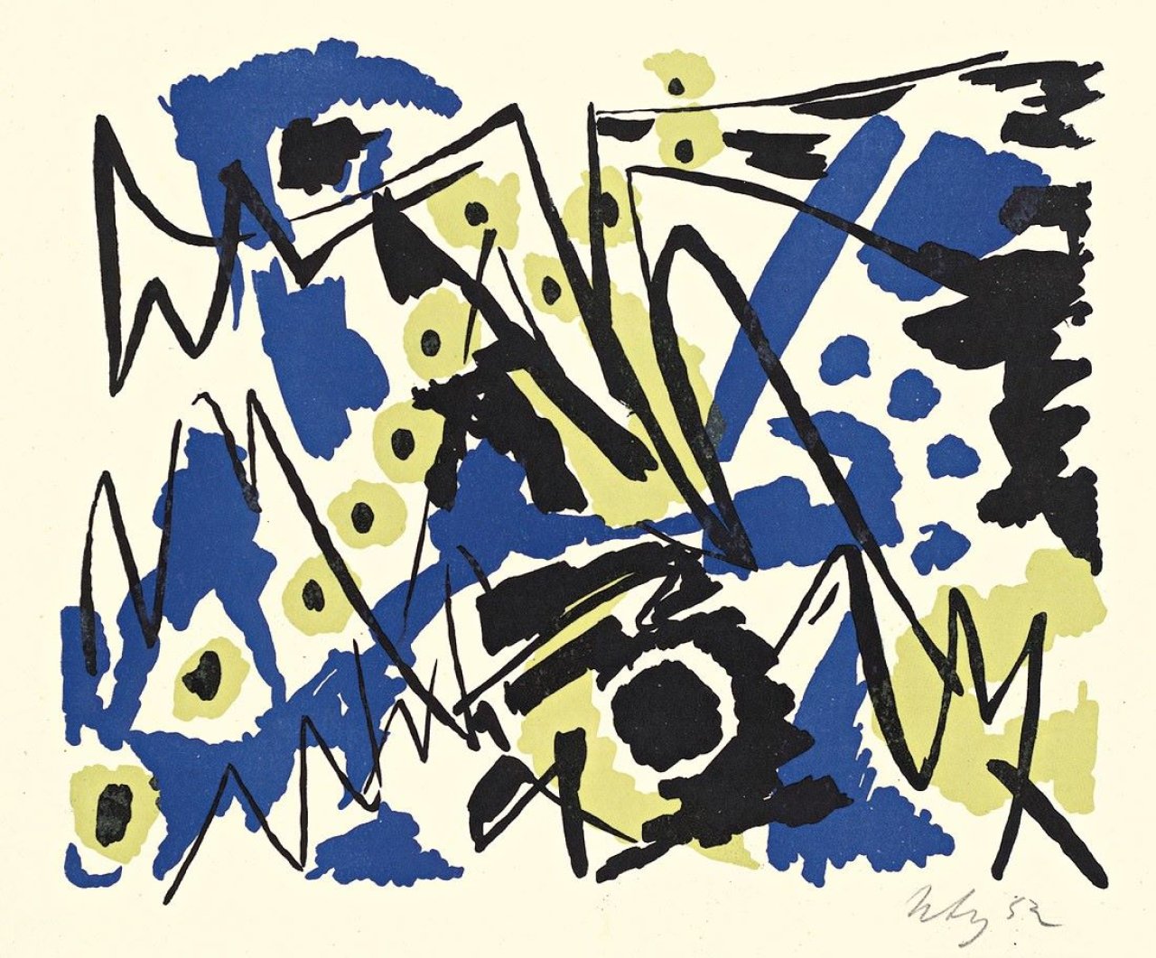 Auf diesem Bild ist das folgende Kunstwerk zu sehen: Ernst Wilhelm Nay. „Farblitho 1952“. 1952.