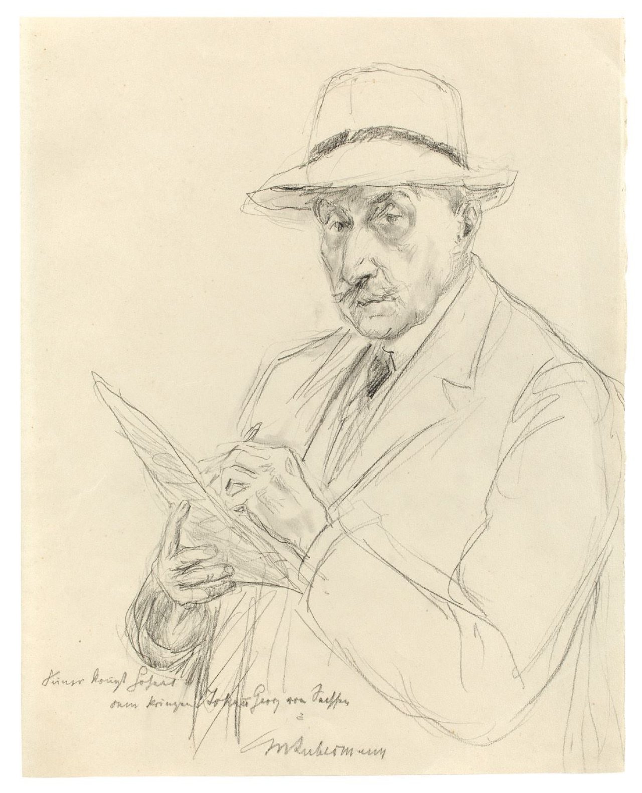 This picture shows the following artwork: Max Liebermann. Selbstbildnis mit Panamahut. Circa 1930.