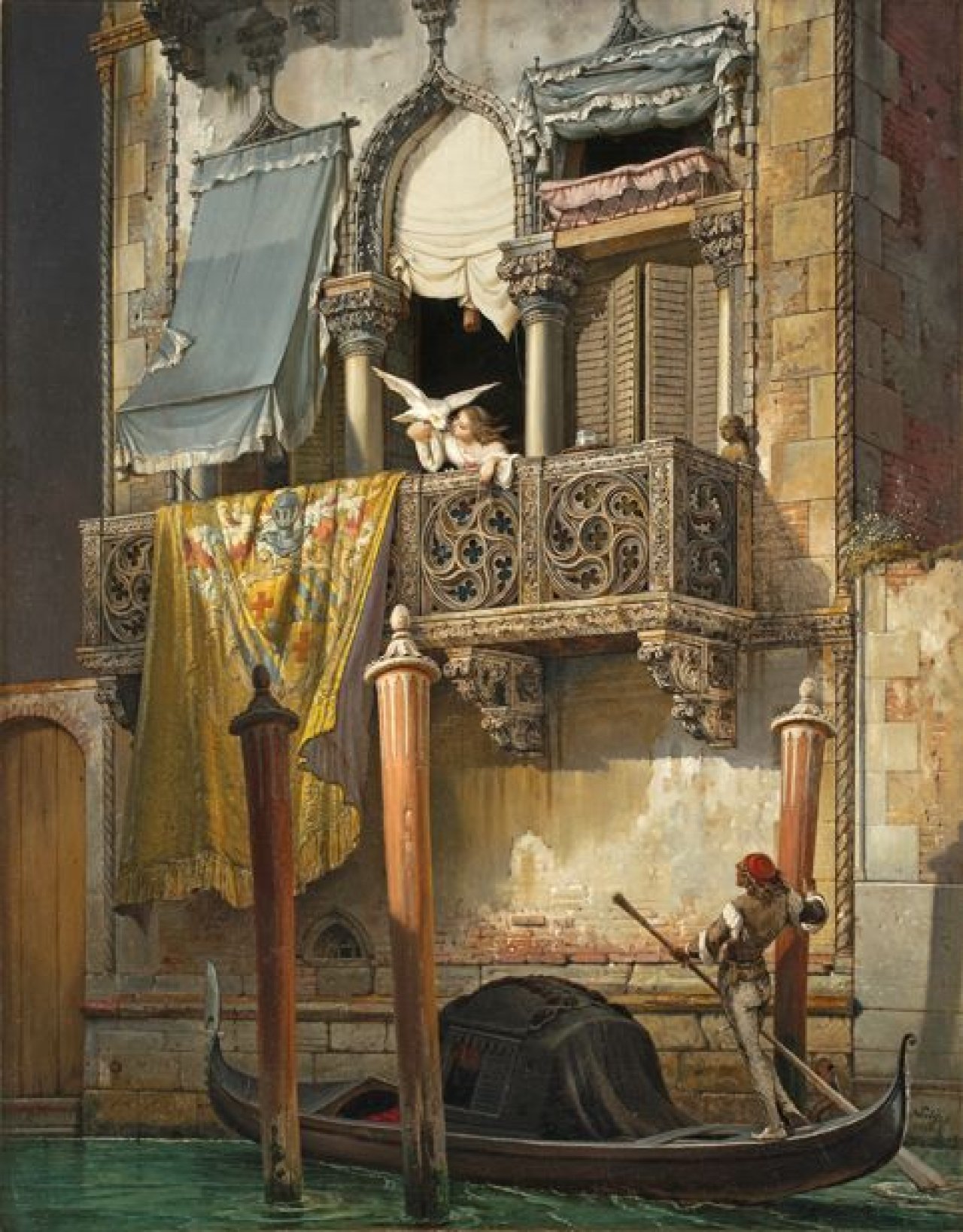 Auf diesem Bild ist das folgende Kunstwerk zu sehen: Friedrich Nerly d. Ä.. „Das ,Haus der Desdemona‘ in Venedig“. 1855.