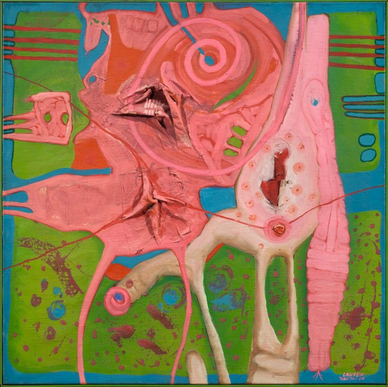 Auf diesem Bild ist das folgende Kunstwerk zu sehen: Uwe Lausen. „Ohne Titel (Relief Nr. 4, Die Gattung Mensch)“. 1964.
