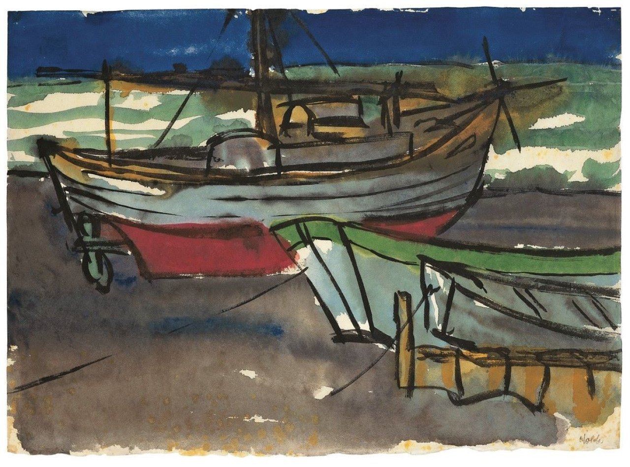 This picture shows the following artwork: Emil Nolde. „Boote am Strand“. Circa 1920.