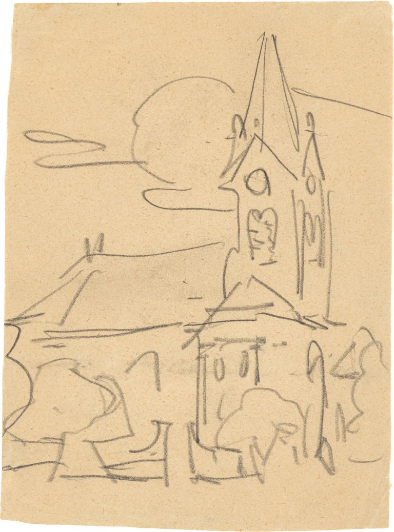 Auf diesem Bild ist das folgende Kunstwerk zu sehen: Ernst Ludwig Kirchner. „Andreaskirche in Leubnitz-Neuostra“. 1907.