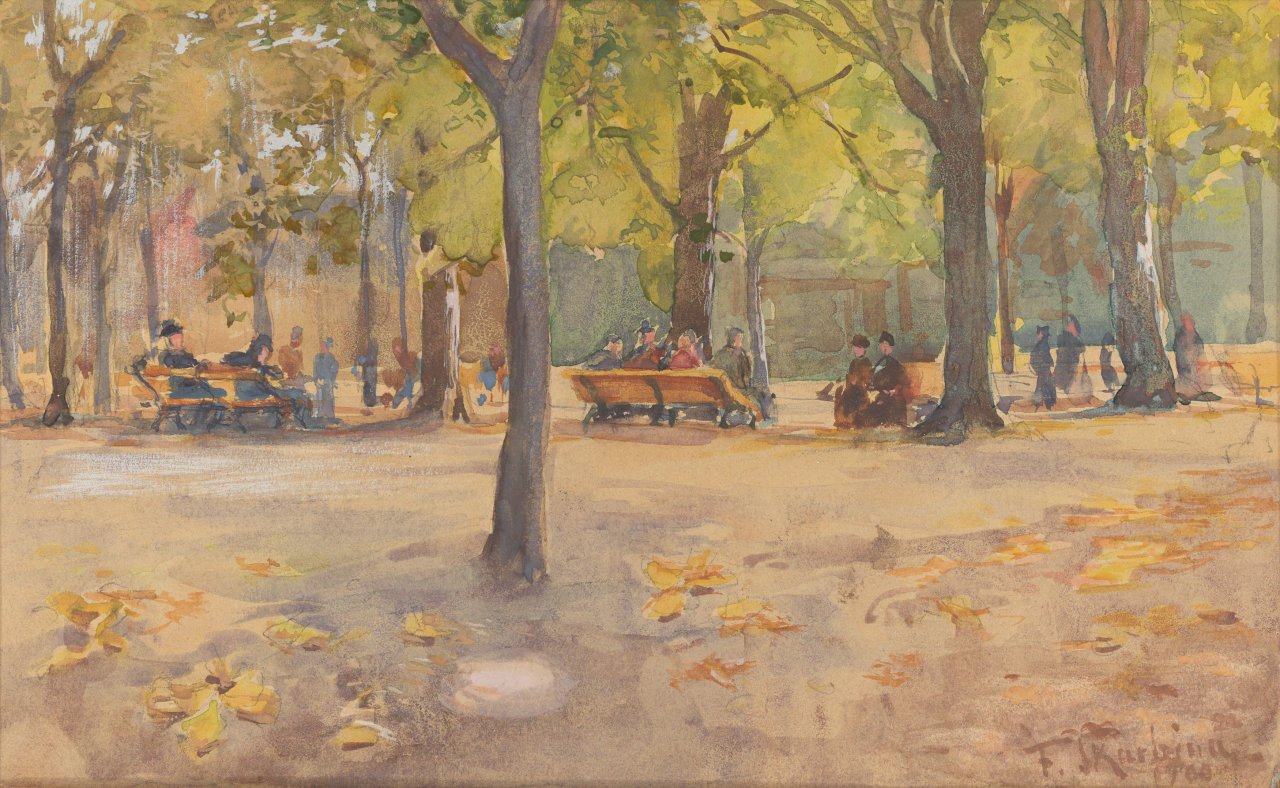 Auf diesem Bild ist das folgende Kunstwerk zu sehen: Franz Skarbina. Im Tiergarten. 1900.