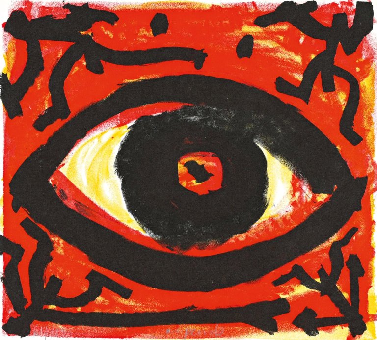 Auf diesem Bild ist das folgende Kunstwerk zu sehen: A.R. Penck. Grosser Dicker Mann / Auge. 1992.