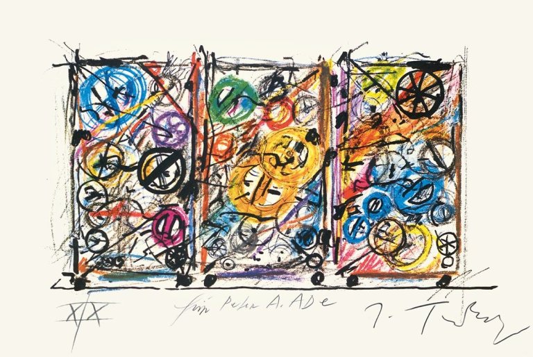 Auf diesem Bild ist das folgende Kunstwerk zu sehen: Jean Tinguely. Tafelbild. 1985.