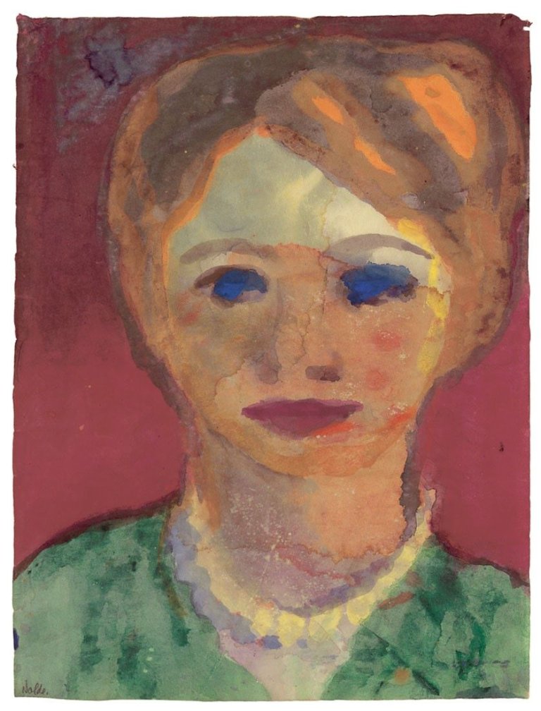 This picture shows the following artwork: Emil Nolde. „Bildnis eines Mädchens en face (grünes Kleid)“. Um 1925.