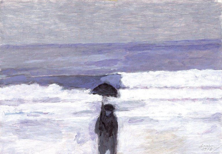Auf diesem Bild ist das folgende Kunstwerk zu sehen: Hans Laabs. Mann am Strand. 1978.
