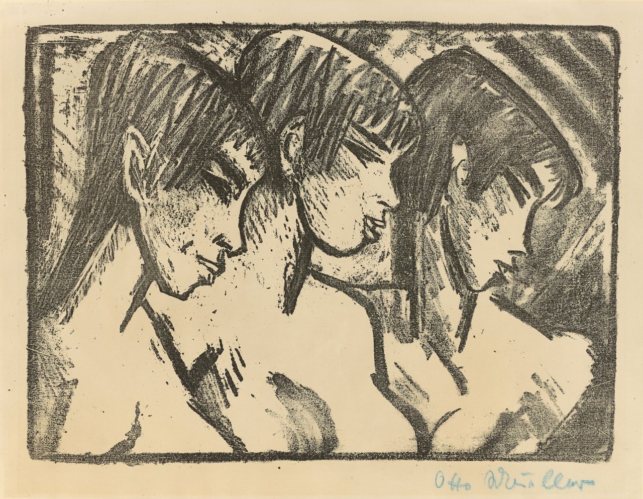 This picture shows the following artwork: Otto Mueller. „Drei Mädchen im Profil (Drei Mädchenköpfe)“. 1921.