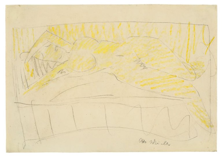 Auf diesem Bild ist das folgende Kunstwerk zu sehen: Otto Mueller. „Liegender Akt” (auch: „Liegender weiblicher Akt / Aktstudie“). Um 1921.