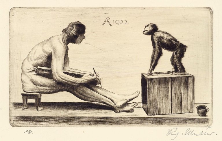 Auf diesem Bild ist das folgende Kunstwerk zu sehen: Richard Müller. „Gegenseitiges Studium“ / „Der Erschlagene“. 1922/1921.