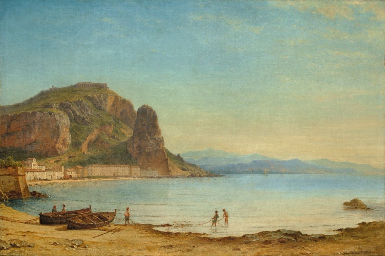 This picture shows the following artwork: Carl Morgenstern. Terracina mit dem Fischfelsen. 1855.