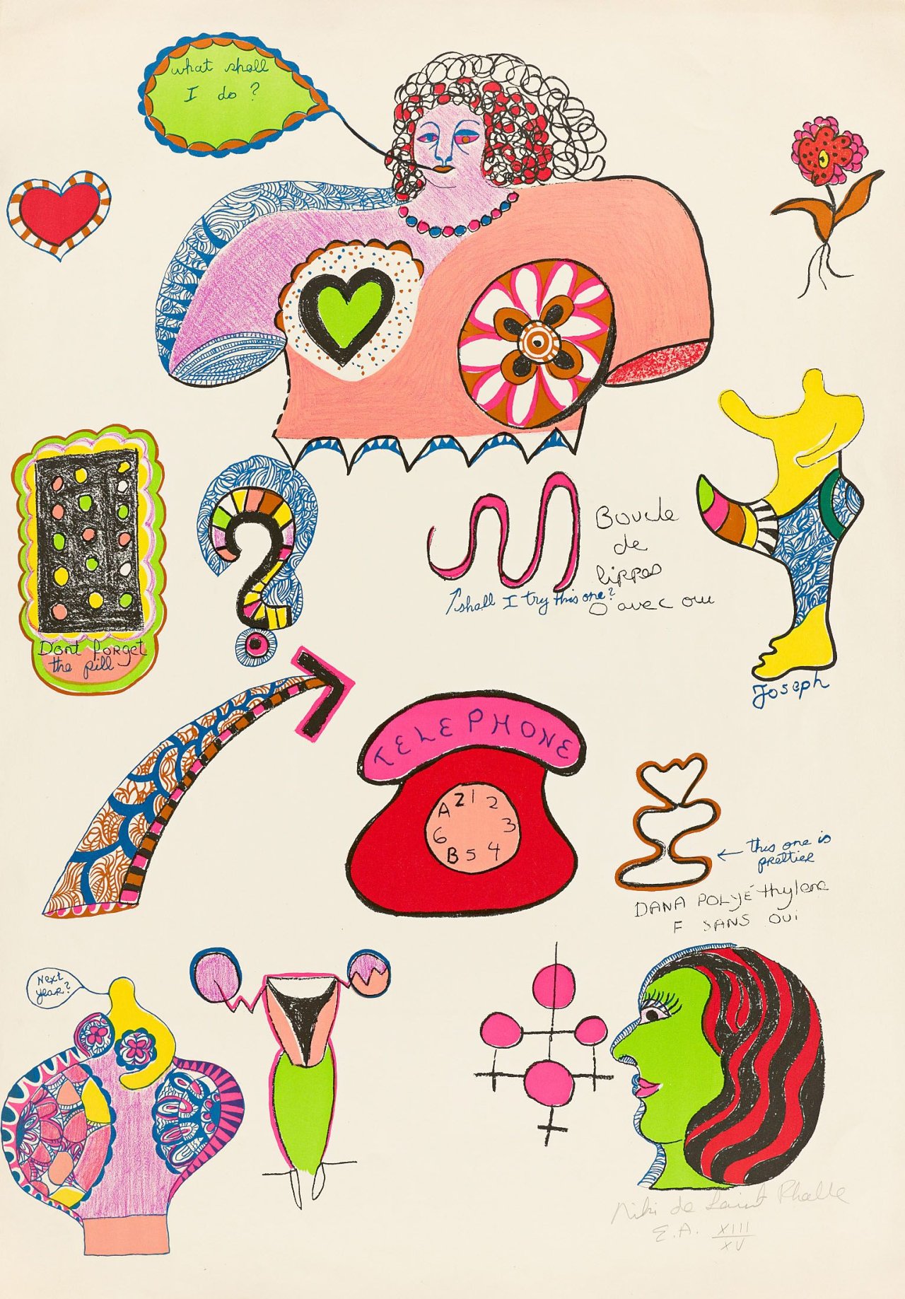 Auf diesem Bild ist das folgende Kunstwerk zu sehen: Niki de Saint Phalle. „Pills“. 1970.
