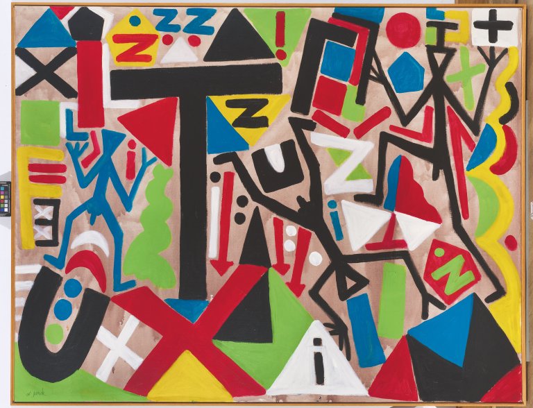 Auf diesem Bild ist das folgende Kunstwerk zu sehen: A.R. Penck. „SPIELEN UND BAUEN“. 2002.
