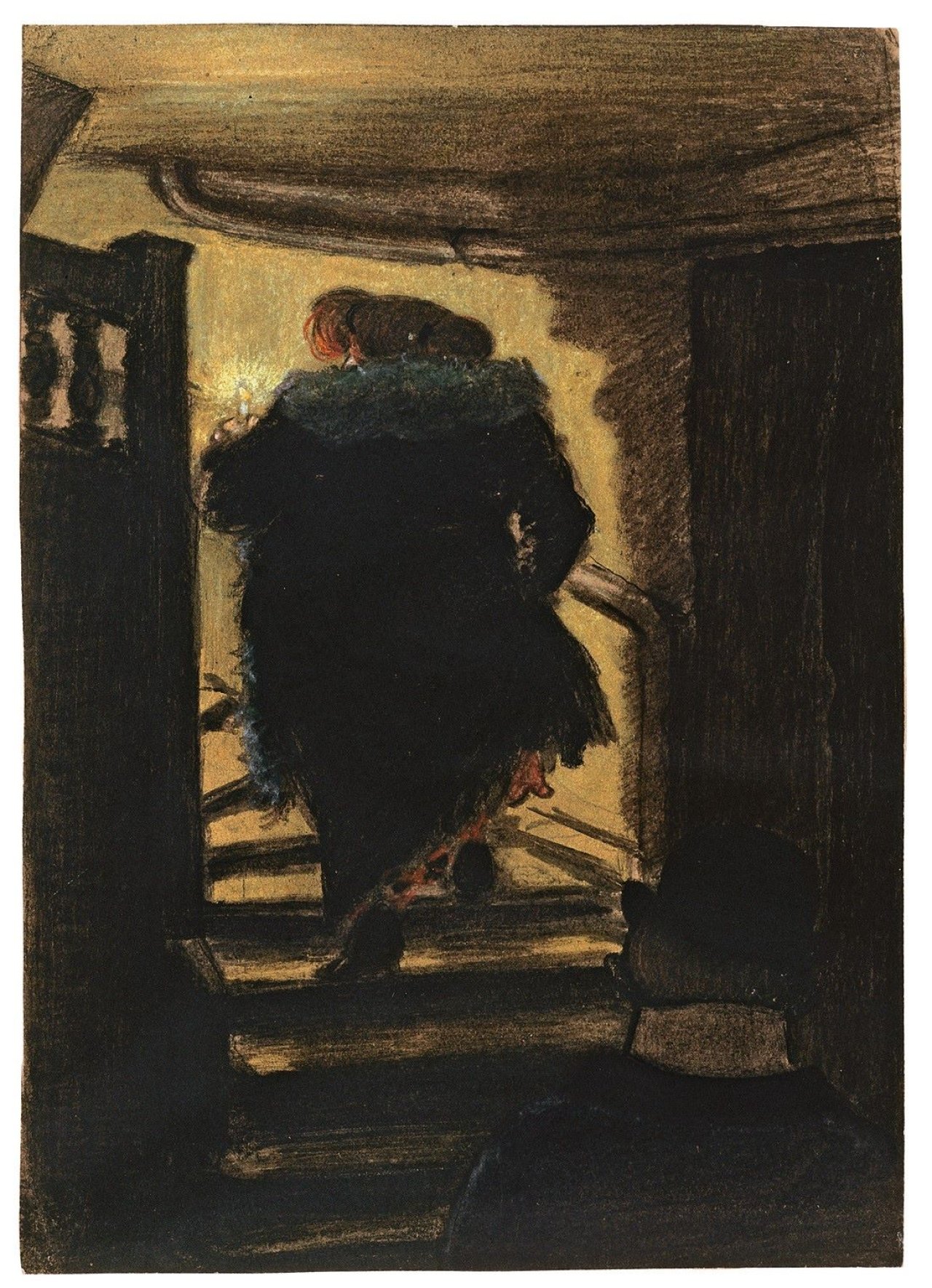 Auf diesem Bild ist das folgende Kunstwerk zu sehen: Heinrich Zille. Freier auf der Treppe. 1900.
