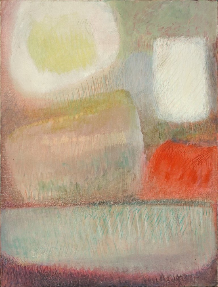 Auf diesem Bild ist das folgende Kunstwerk zu sehen: Georg Meistermann. „Drängende Felder (Strahlung; Morgendlich)“. 1964.