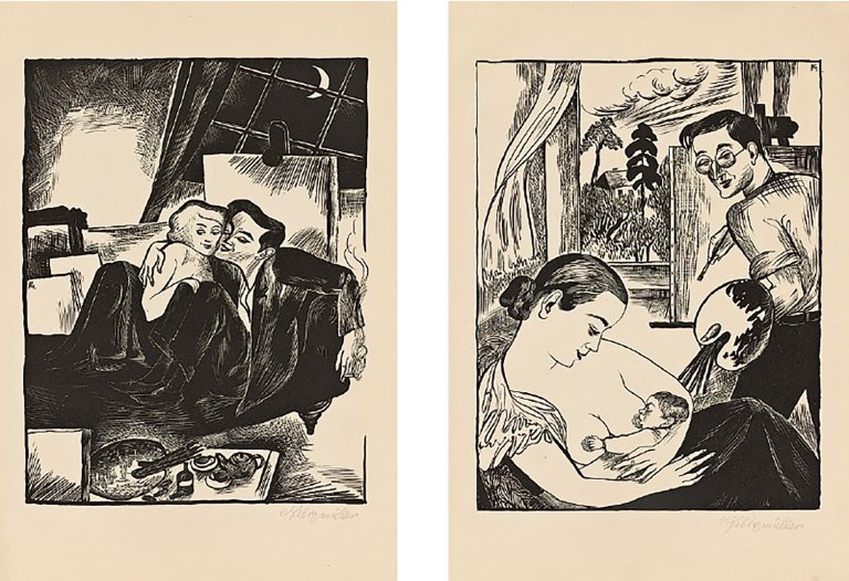 Auf diesem Bild ist das folgende Kunstwerk zu sehen: Conrad Felixmüller. „Erste Liebe“ / „Bohème“ / „Junge Eltern“. 1927.