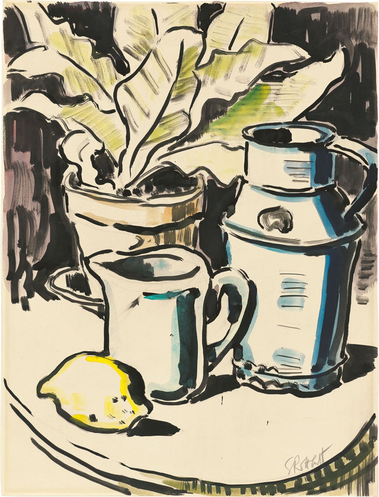 Auf diesem Bild ist das folgende Kunstwerk zu sehen: Karl Schmidt-Rottluff. „Stillleben mit Farn“. 1948.