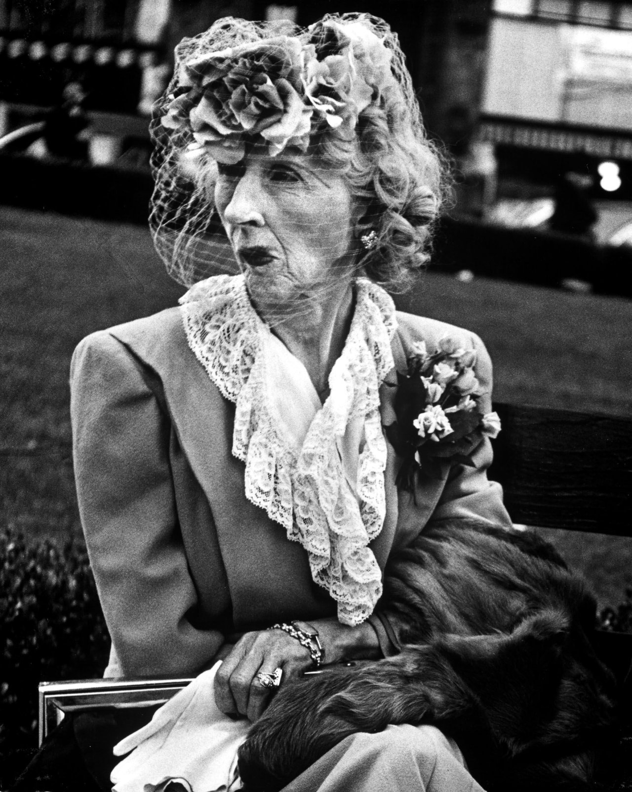 This picture shows the following artwork: Lisette Model (i.e. Stern, Elise Amelie Felice). Woman with a veil, San Francisco. 1949.