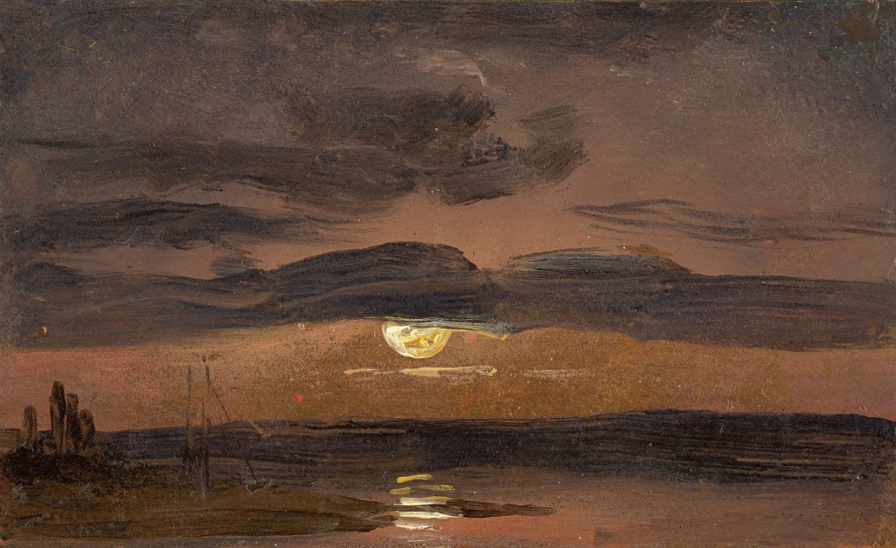 Auf diesem Bild ist das folgende Kunstwerk zu sehen: Johan Christian Clausen Dahl. Mondschein über der Elbe („The Elbe by Moonlight“). 1856 (?).