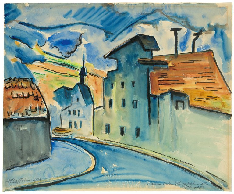 Auf diesem Bild ist das folgende Kunstwerk zu sehen: Max Pechstein. Italienische Dorfstraße. 1924.