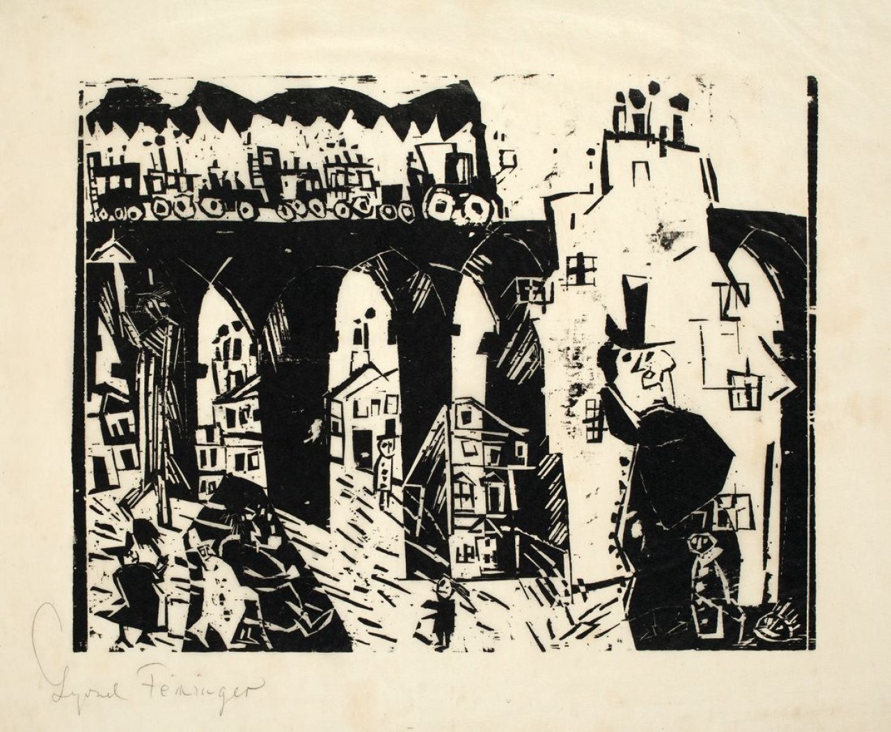 This picture shows the following artwork: Lyonel Feininger. „Die Eisenbahnbrücke“. 1919.