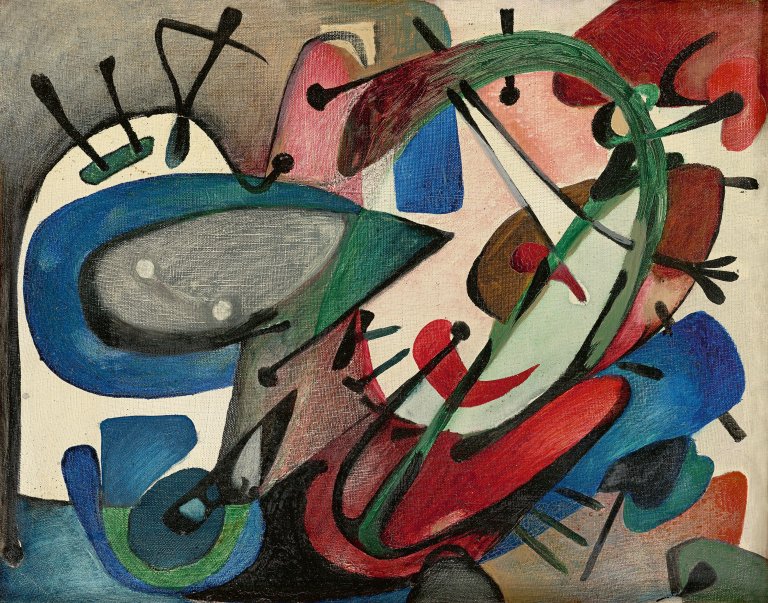 Auf diesem Bild ist das folgende Kunstwerk zu sehen: Georg Meistermann. Komposition I. 1952.