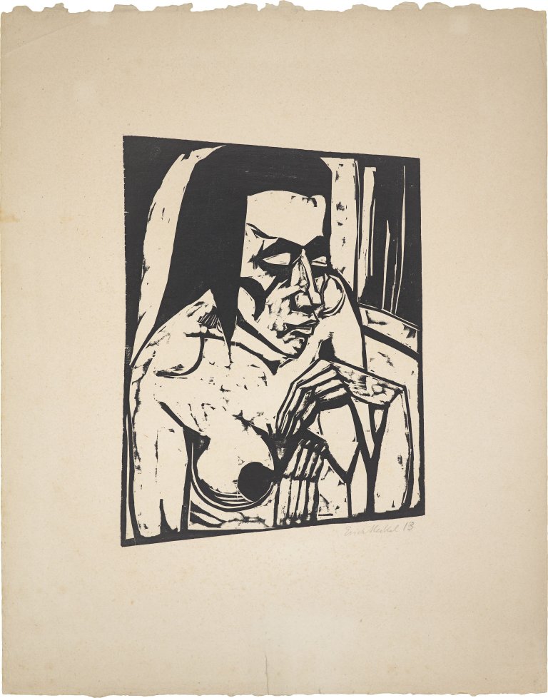 Auf diesem Bild ist das folgende Kunstwerk zu sehen: Erich Heckel. „Hockende (Hockendes Mädchen / Akt)“. 1913.