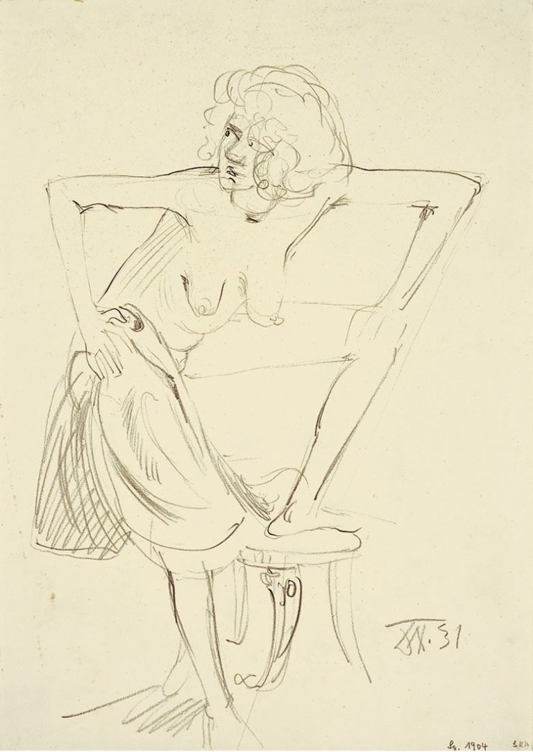 Auf diesem Bild ist das folgende Kunstwerk zu sehen: Otto Dix. „Erna mit aufgestützten Armen“. Um 1930.