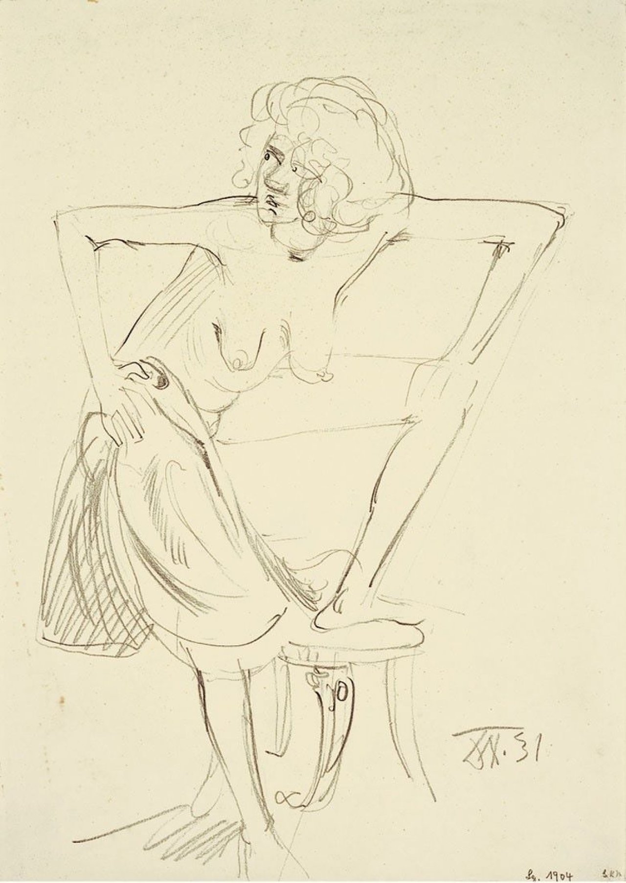 Auf diesem Bild ist das folgende Kunstwerk zu sehen: Otto Dix. „Erna mit aufgestützten Armen“. Um 1930.