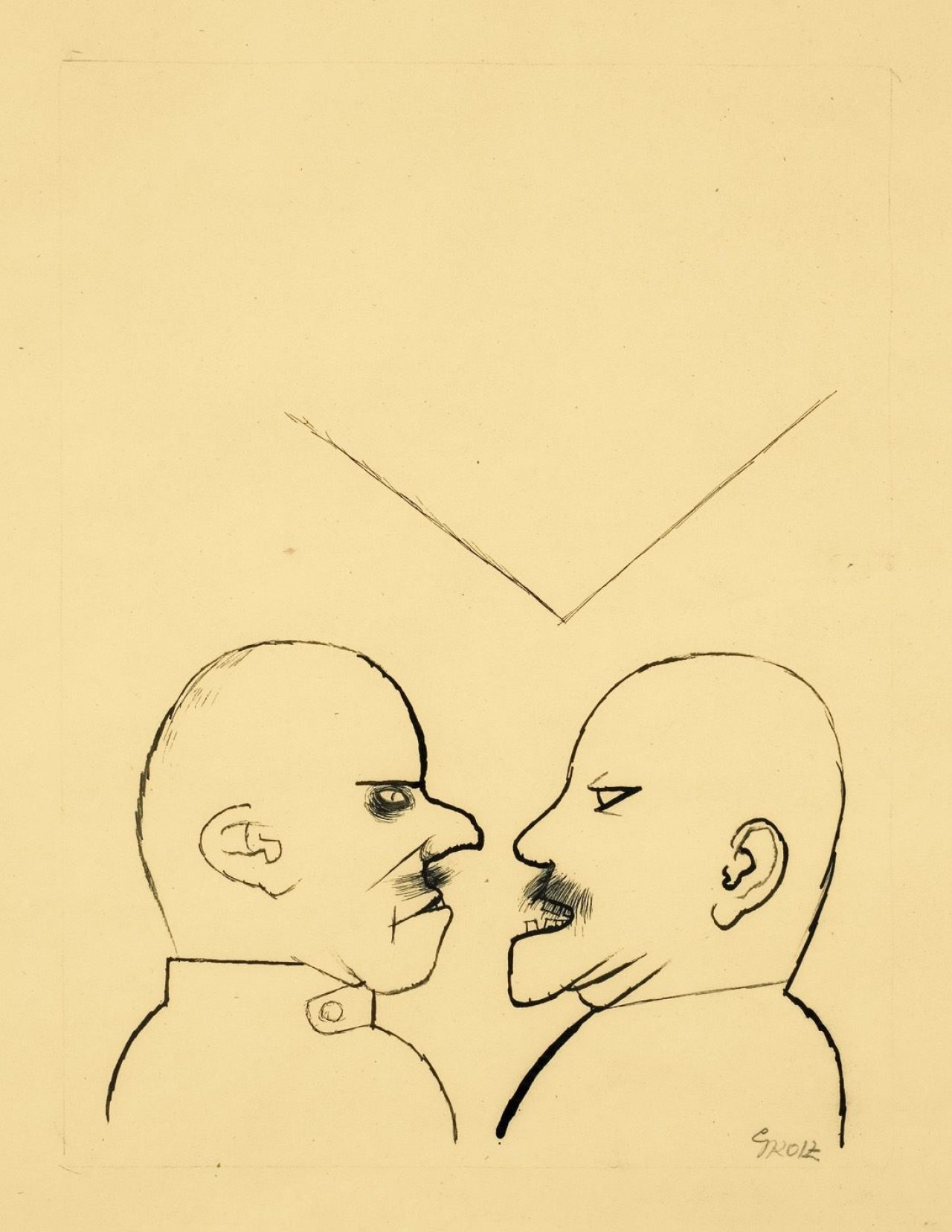 Auf diesem Bild ist das folgende Kunstwerk zu sehen: George Grosz. Zwei streitende Männer. 1920.
