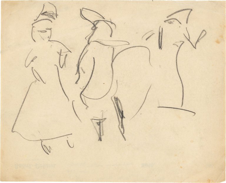 Auf diesem Bild ist das folgende Kunstwerk zu sehen: Ernst Ludwig Kirchner. „Mädchen in weiten Röcken“. Um 1910.