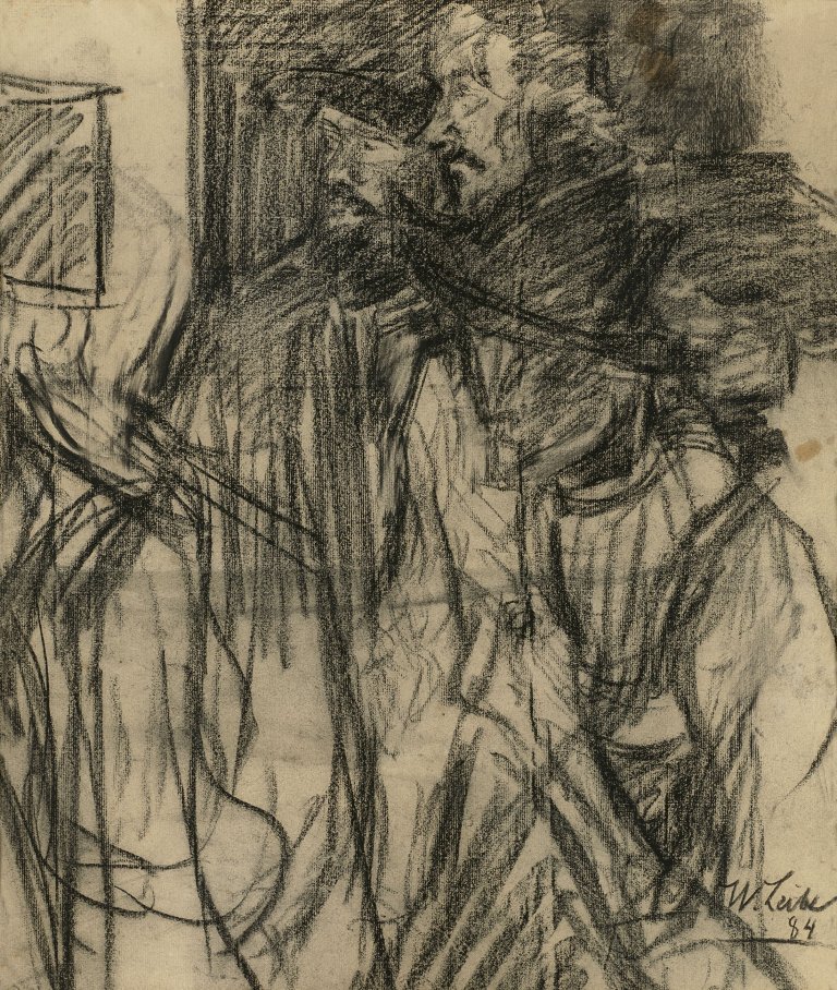 Auf diesem Bild ist das folgende Kunstwerk zu sehen: Wilhelm Leibl. „Entwurf zu den Wildschützen“. 1884.