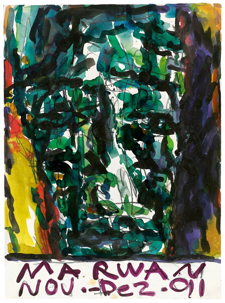 Auf diesem Bild ist das folgende Kunstwerk zu sehen:  Marwan. Kopf (Entwurf für Ausstellungsplakat). 1991.