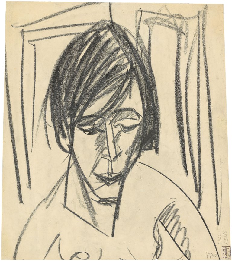 Auf diesem Bild ist das folgende Kunstwerk zu sehen: Ernst Ludwig Kirchner. Frauenportrait (Erna Schilling). Um 1914/15.