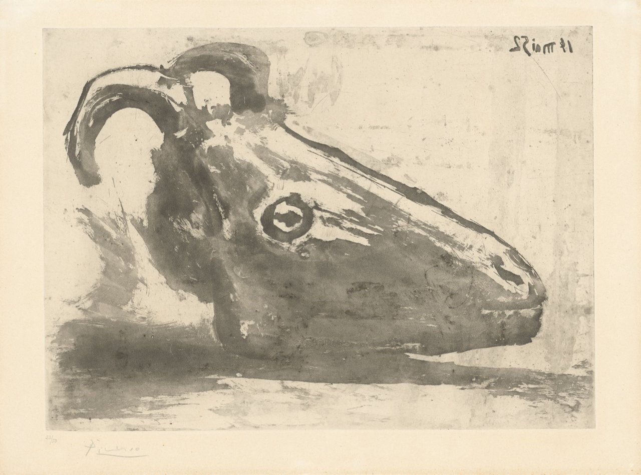 This picture shows the following artwork: Pablo Picasso. ”Crâne de chèvre”. 1952.